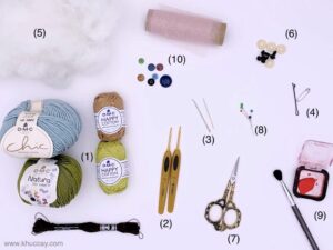 dụng cụ chuẩn bị khi đan hoa hồng bằng len