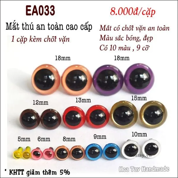 Mắt chốt nhựa đa dạng kích thước và màu sắc cho nghệ nhân lựa chọn