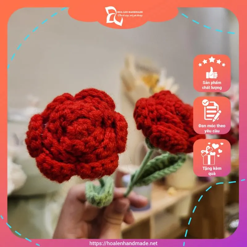 hoa-hong-bang-len-mau-do Móc hoa hồng len tặng lễ tình nhân là món quà handmade mang ý nghĩa tình yêu vĩnh cửu