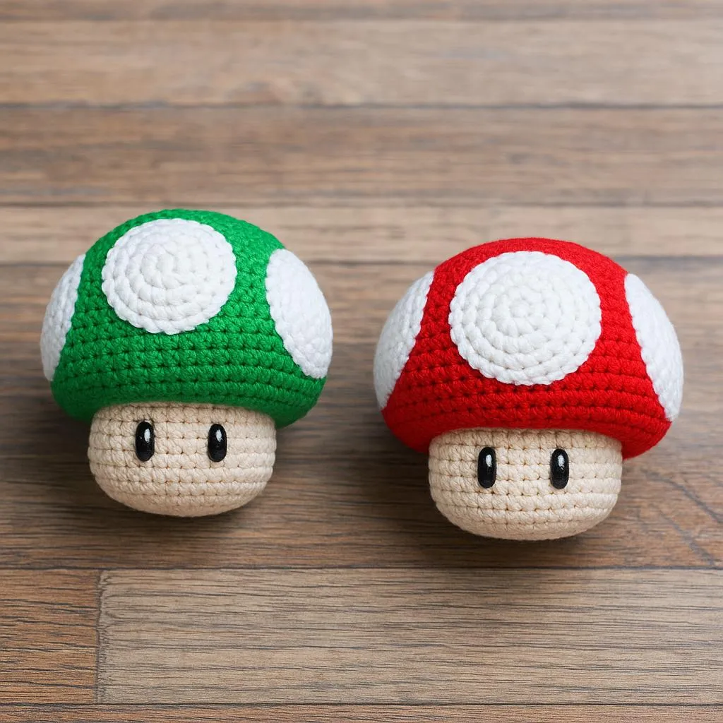 Sản phẩm nấm lùn Mario hoàn thiện với màu sắc rực rỡ từ sợi len thô