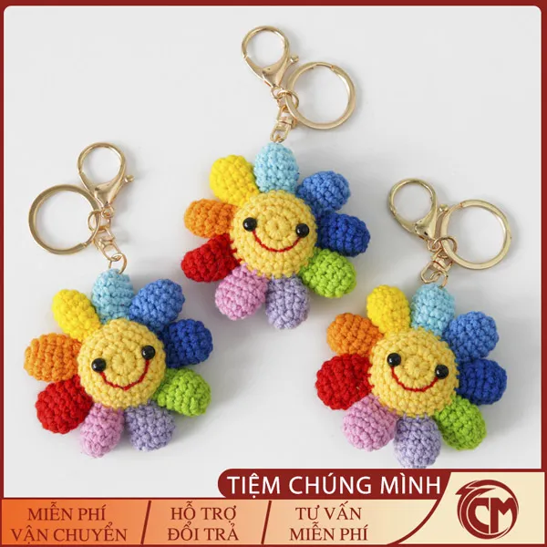 moc-khoa-len-mat-cuoi-00 Móc khóa hoa mặt trời bằng len mang lại nét đẹp thủ công tinh xảo và cảm giác mềm mại